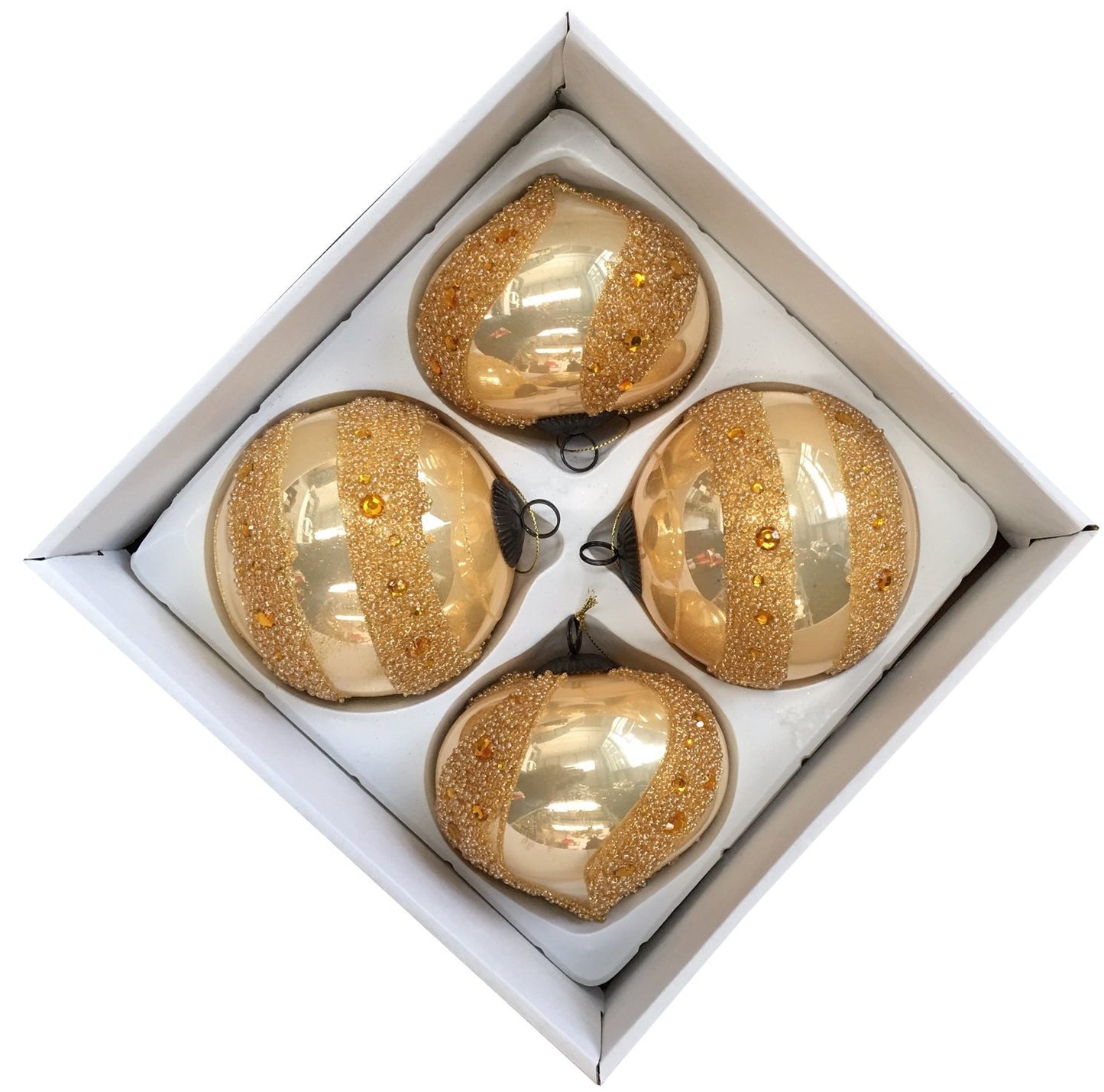 100mm Light Gold Round & Onion Glass Baubles - 12 Packs of 4