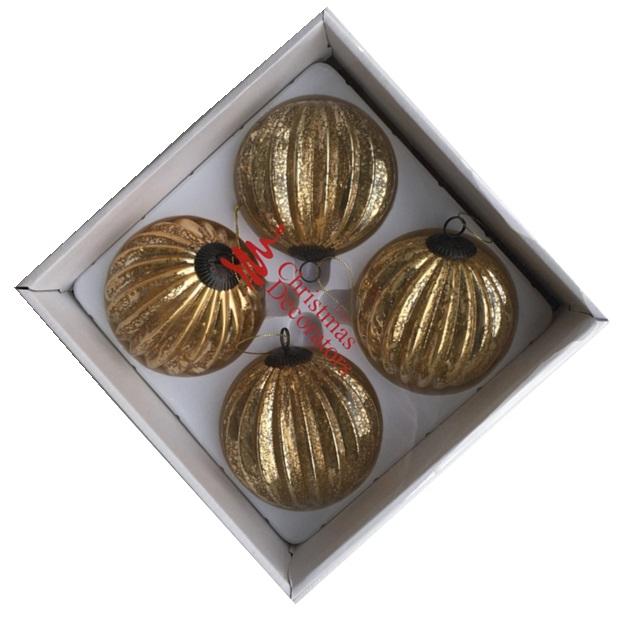 100mm Light Gold Ribbed Glass Baubles - 12 Packs of 4