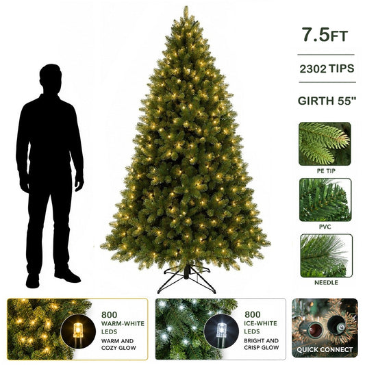7.5ft Premium Tree  Narrow - 800 2Chip Warm-White/Ice-White LEDs