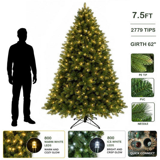 7.5ft Premium Tree Wide - 800 2Chip Warm-White/Ice-White LEDs