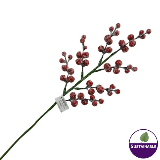 Red (Frosted) Wooden Berries - Pack of 10