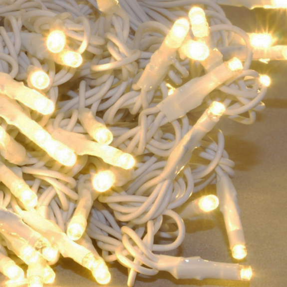 100 Warm-White LEDs 25% Twinkling on 10m white cable LV - 10 Sets