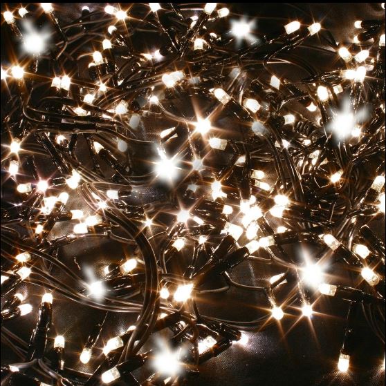 100 Warm-White LEDs with 25% Ice-White Twinkling on 10m green cable LV - 10 Sets